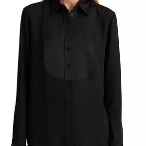 Lauren Ralph Lauren Georgette Bib Front Tuxedo Shirt – Size 14 (NWT)